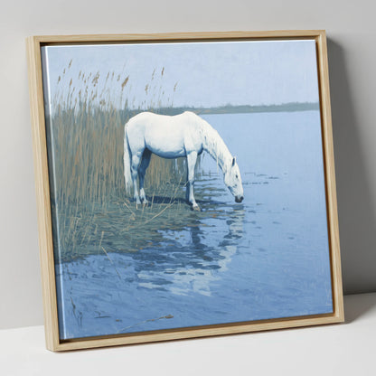 Quiet Marshland Waters horse landscape canvas wall art in natural frame