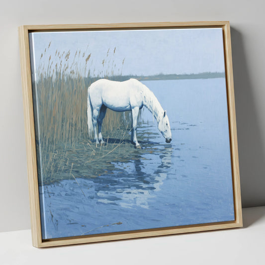 Quiet Marshland Waters horse landscape canvas wall art in natural frame