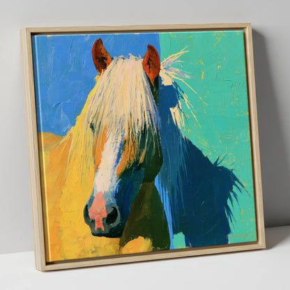 Vibrant Palomino Horse Portrait horse breed canvas wall art in natural frame