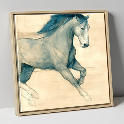 Teal Equine Study horse portrait canvas wall art in natural frame