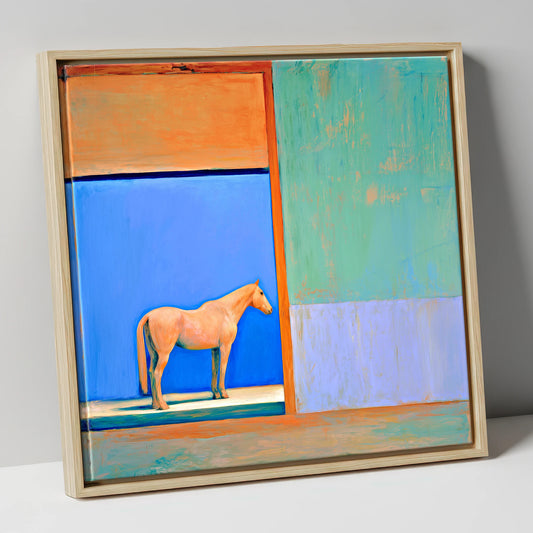 Cobalt Stable Light horse stable canvas wall art in natural frame