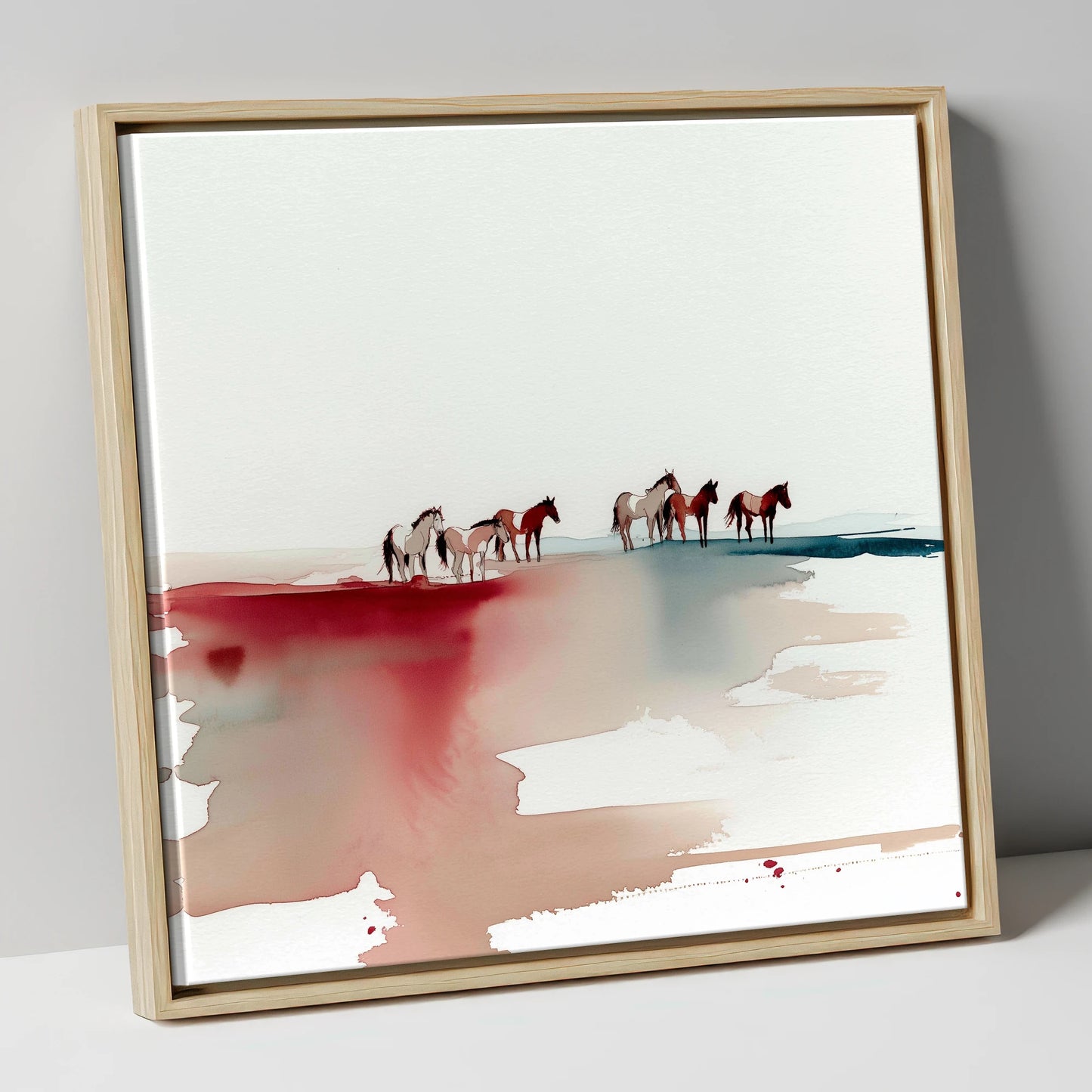 Crimson Horizon Herd horse landscape canvas wall art in natural frame