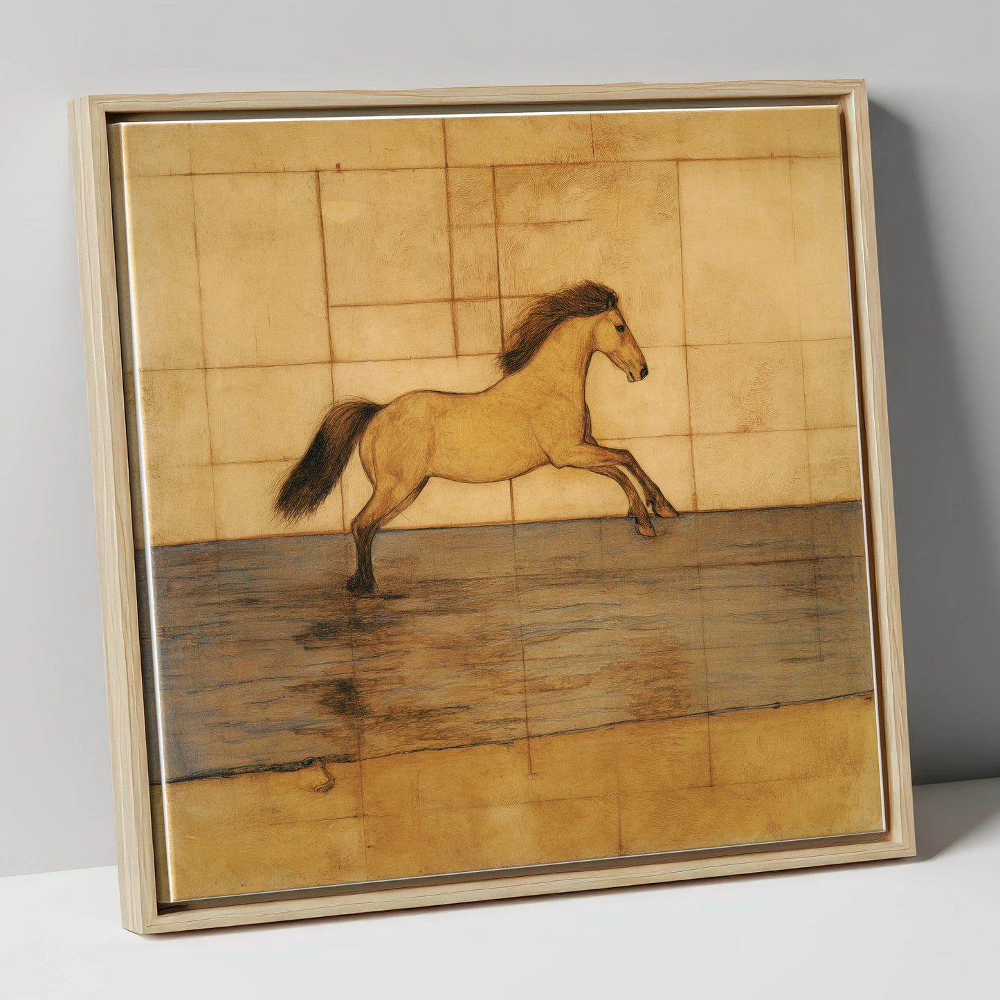 Classical Canter Study horse portrait canvas wall art in natural frame