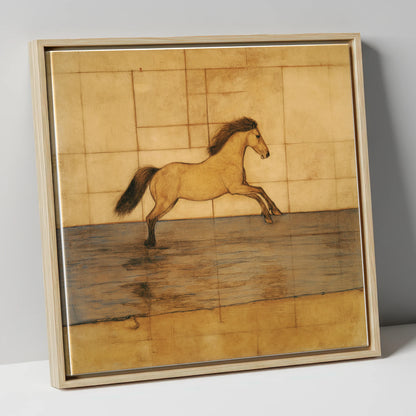 Classical Canter Study horse portrait canvas wall art in natural frame