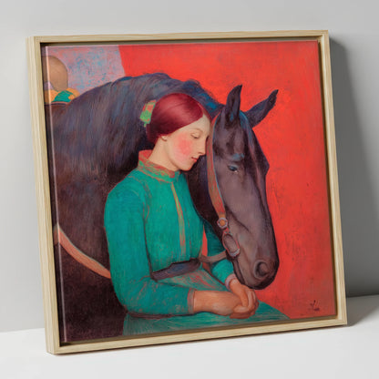 Silent Understanding horse & rider canvas wall art in natural frame