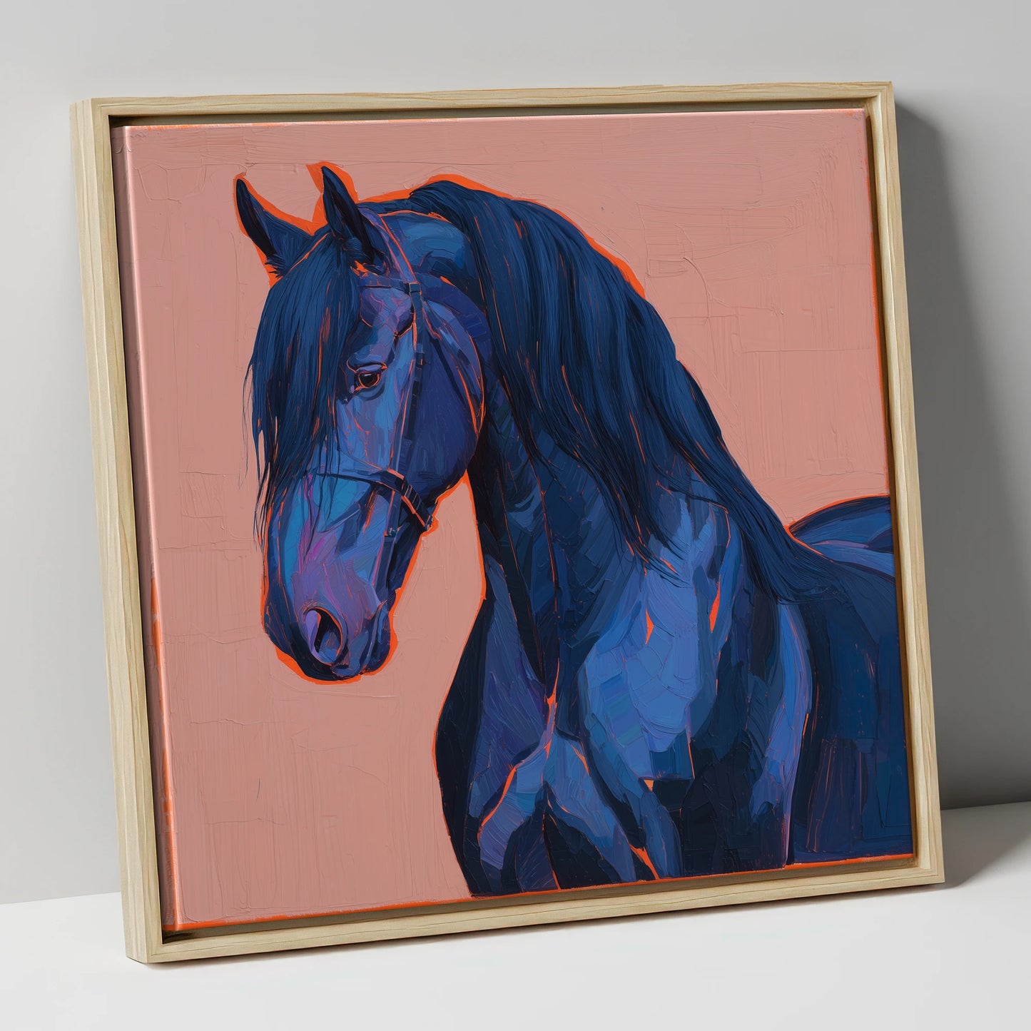 Midnight Blue Majesty horse breed canvas wall art in natural frame