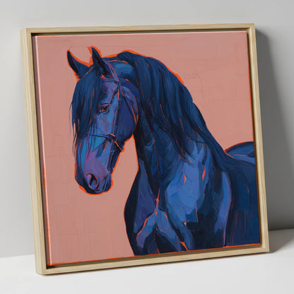 Midnight Blue Majesty horse breed canvas wall art in natural frame