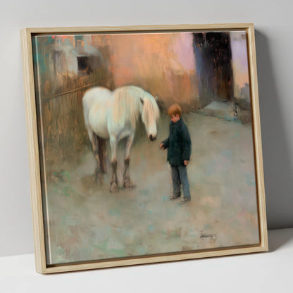 A Quiet Understanding horse & rider canvas wall art in natural frame