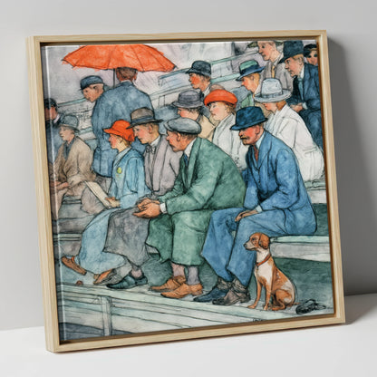 The Grandstand Crowd racing horse canvas wall art in natural frame