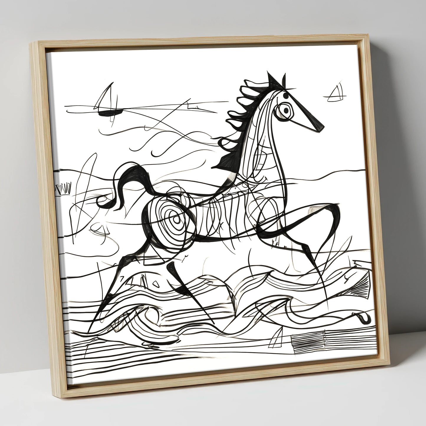 Structural Seaside Canter beach horse canvas wall art in natural frame
