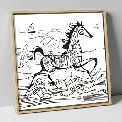 Structural Seaside Canter beach horse canvas wall art in natural frame