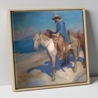 The Azure Trail western horse canvas wall art in natural frame