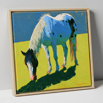 Vibrant Appaloosa Horse Grazing horse breed canvas wall art in natural frame