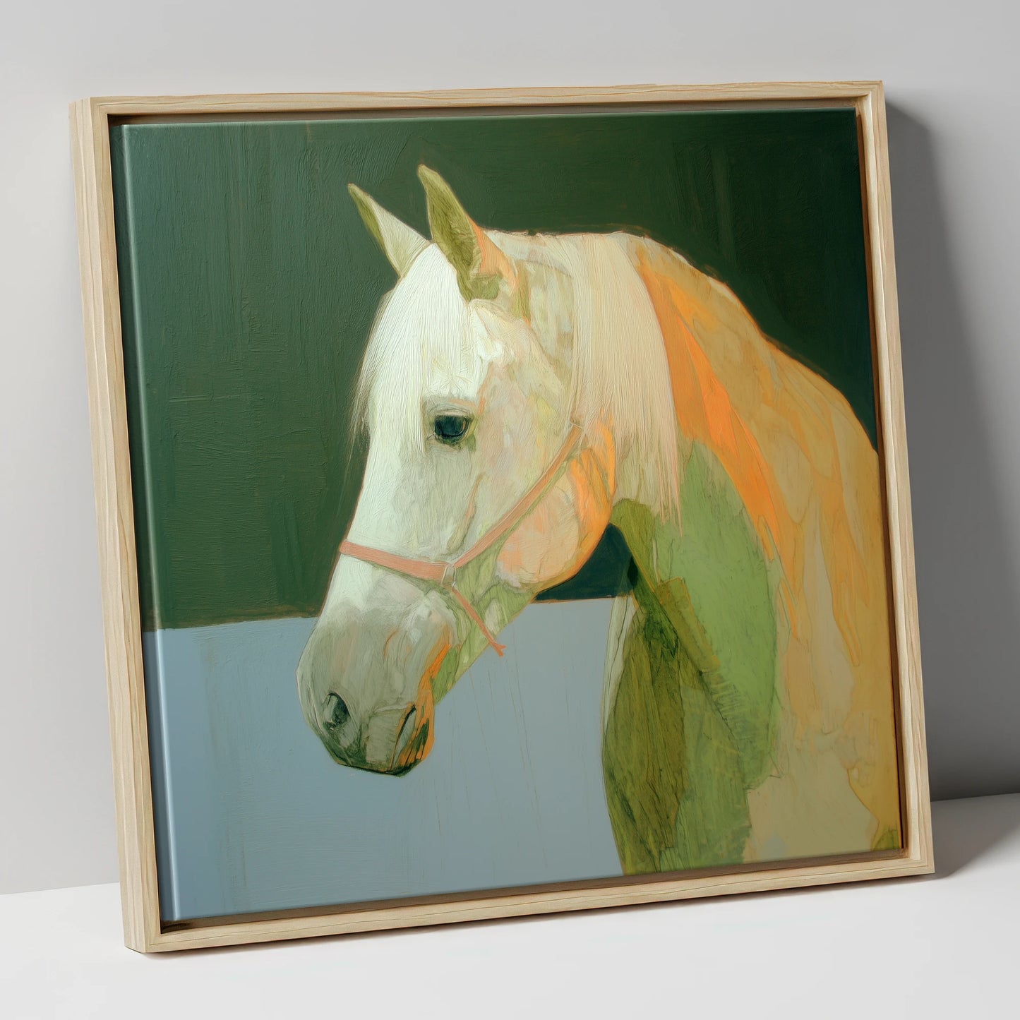 Painted Grey Profile horse breed canvas wall art in natural frame