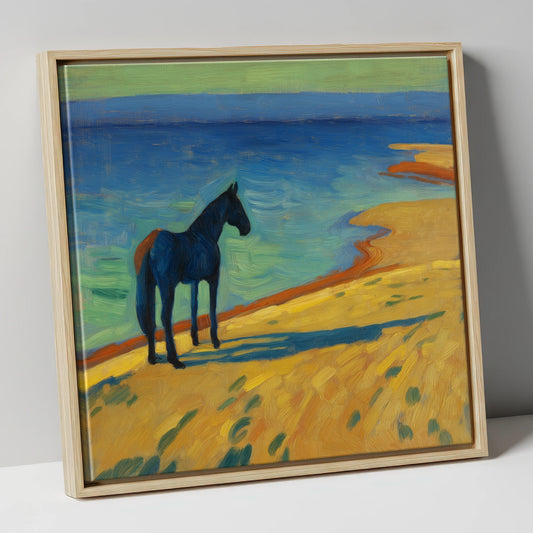 Shoreline Stillness horse landscape canvas wall art in natural frame