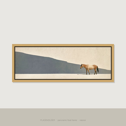 Quiet Contours Horse Landscape panoramic canvas wall art in natural float frame