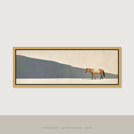 Quiet Contours Horse Landscape panoramic canvas wall art in natural float frame