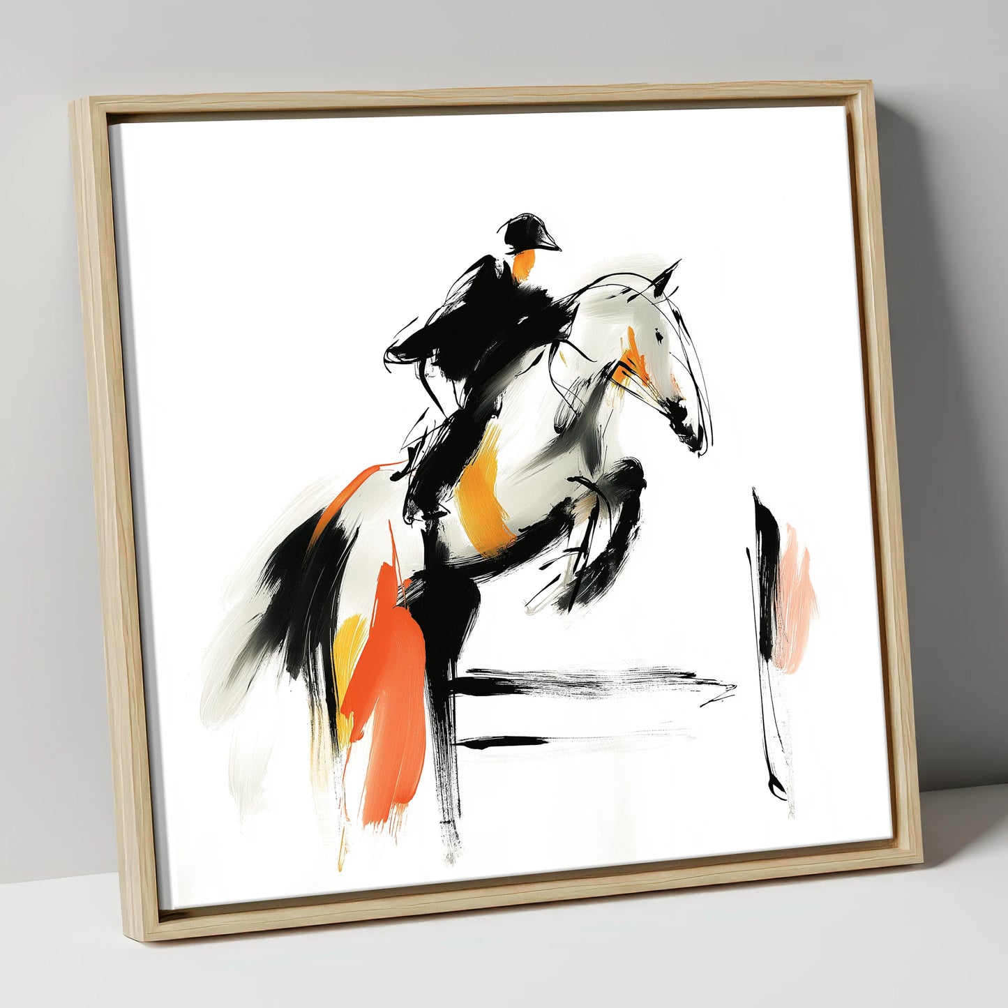 Spirited Ascent show jumping horse canvas wall art in natural frame