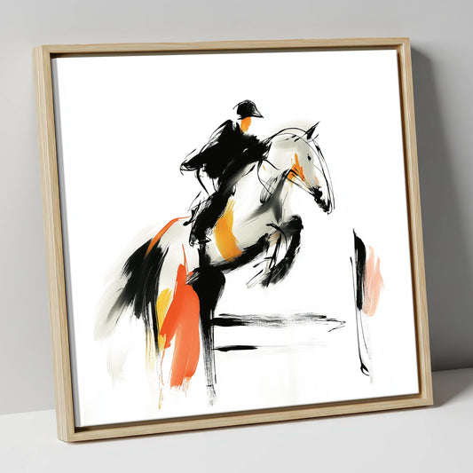 Spirited Ascent show jumping horse canvas wall art in natural frame