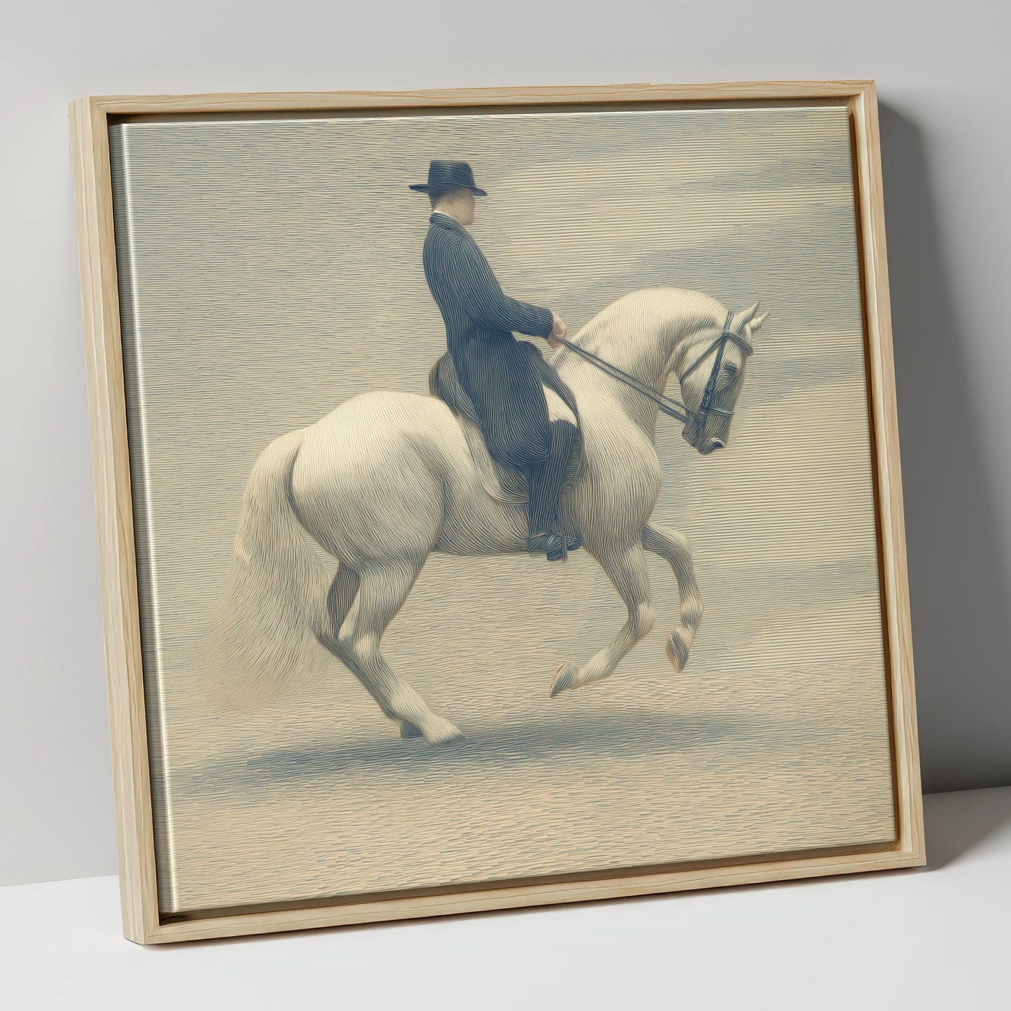 Classical Dressage Harmony dressage horse canvas wall art in natural frame