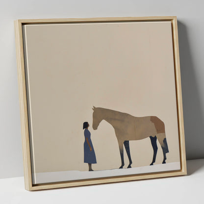 Silent Conversation horse & rider canvas wall art in natural frame