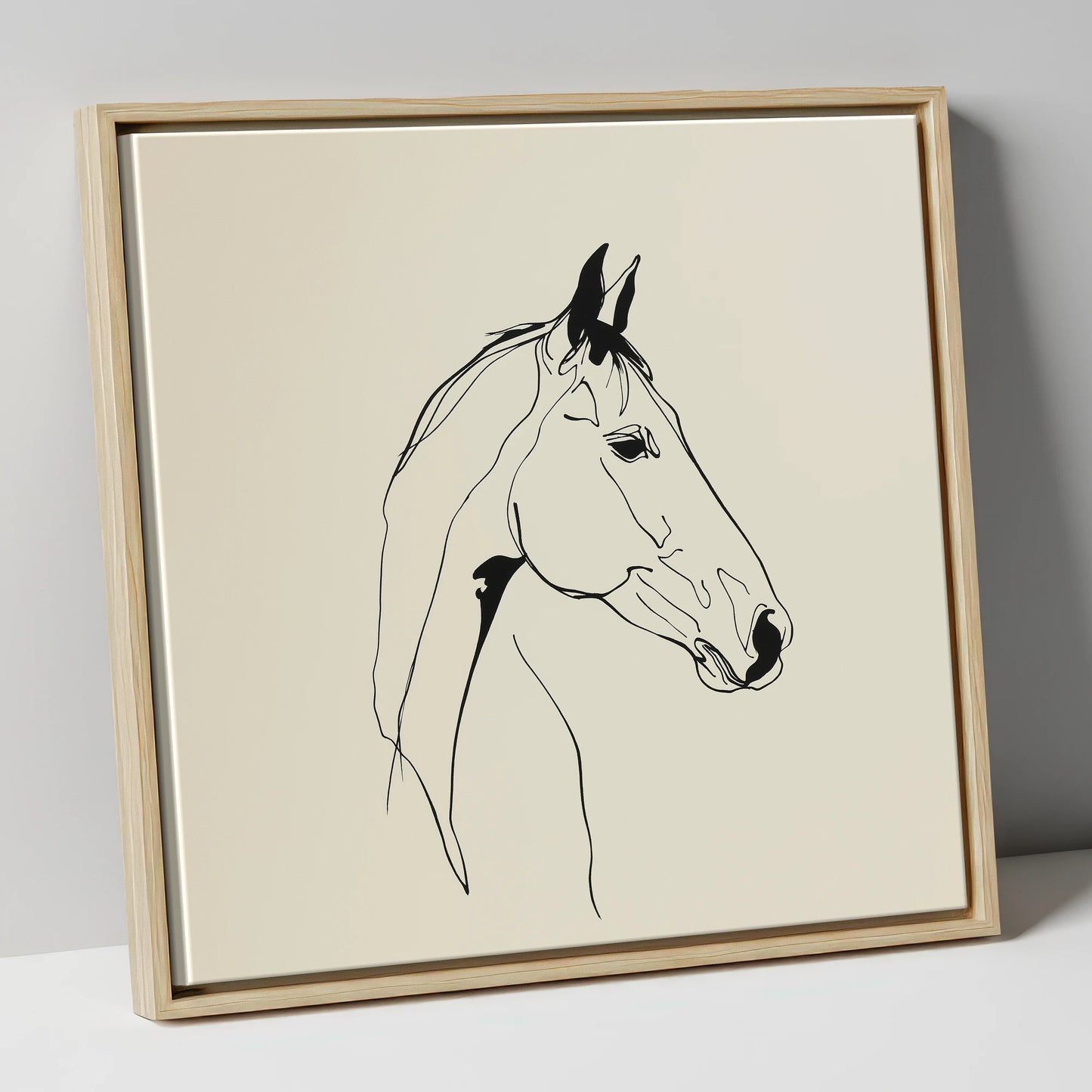 Elegant Equine Profile horse portrait canvas wall art in natural frame