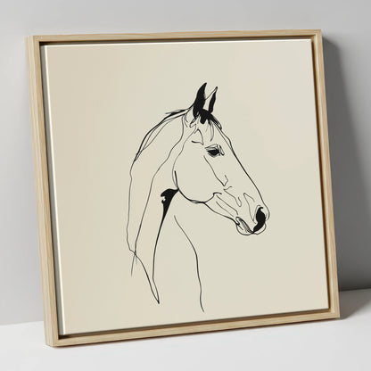 Elegant Equine Profile horse portrait canvas wall art in natural frame