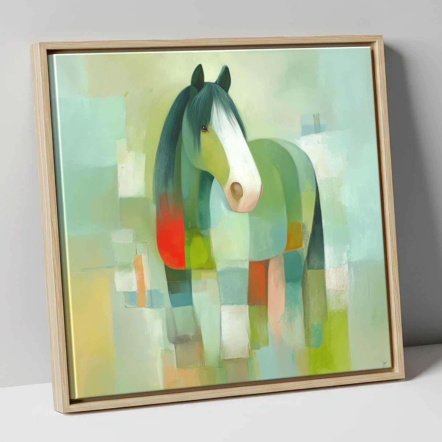 Modern Geometric Cob horse breed canvas wall art in natural frame