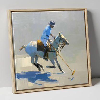 The Blue Chukka polo horse canvas wall art in natural frame