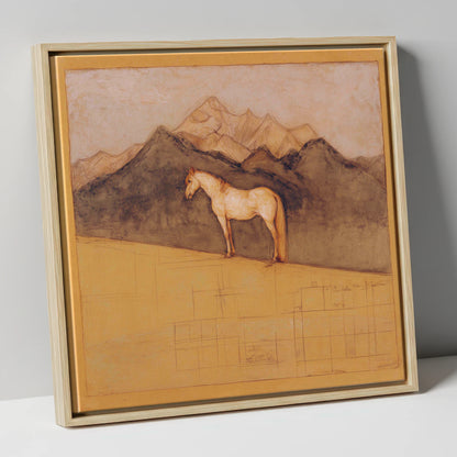 Mountain Sentinel horse landscape canvas wall art in natural frame