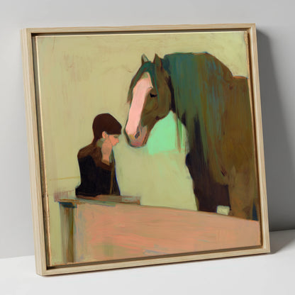 Silent Understanding horse & rider canvas wall art in natural frame