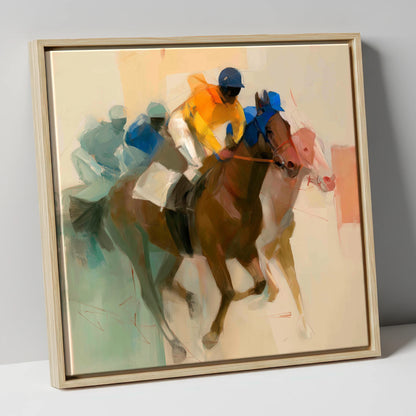 Breakaway Pace racing horse canvas wall art in natural frame