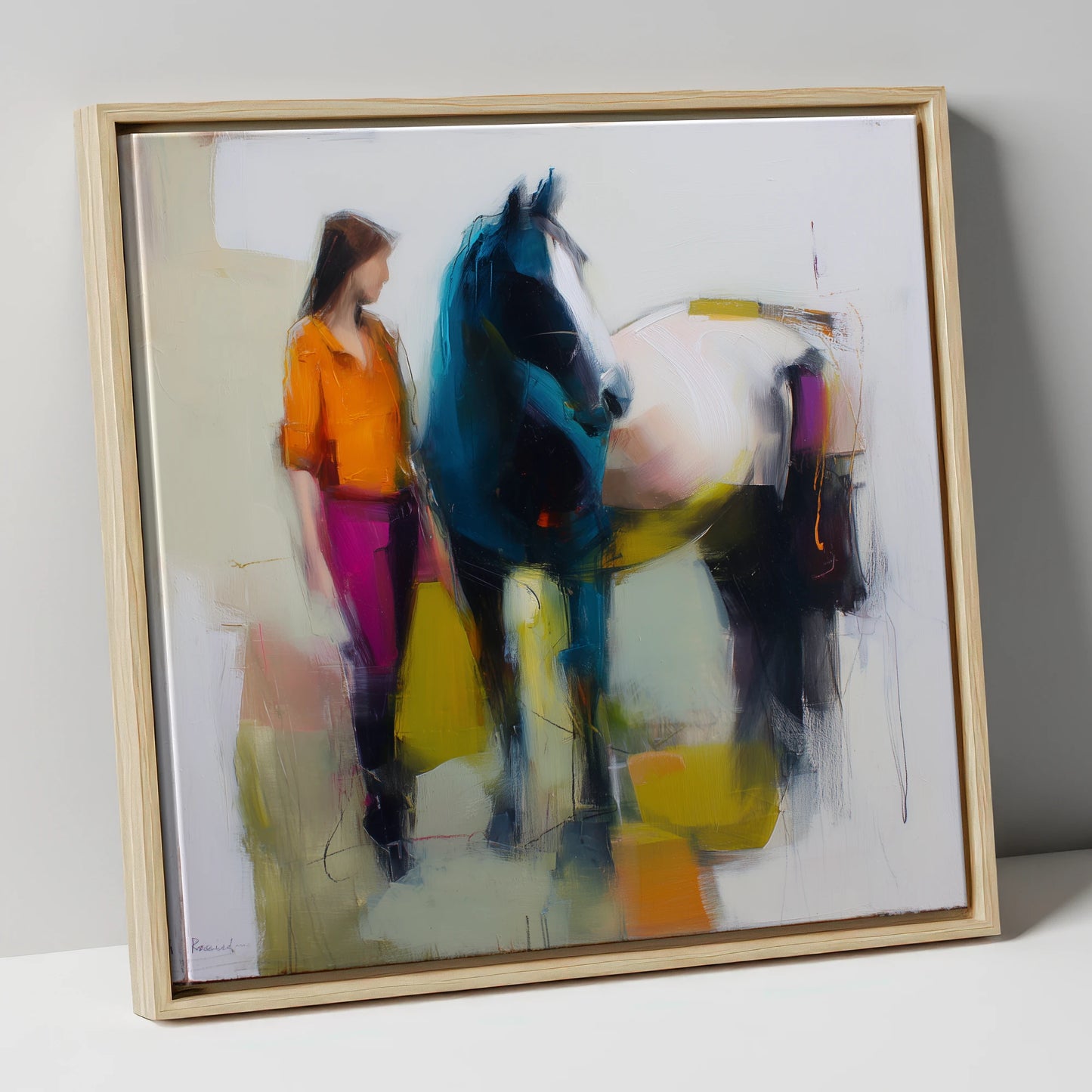 The Colour of Connection horse & rider canvas wall art in natural frame