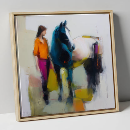 The Colour of Connection horse & rider canvas wall art in natural frame