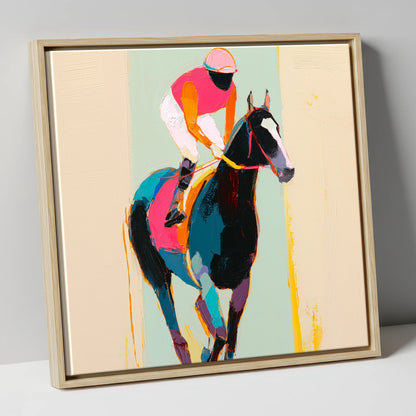 The Bold Contender racing horse canvas wall art in natural frame