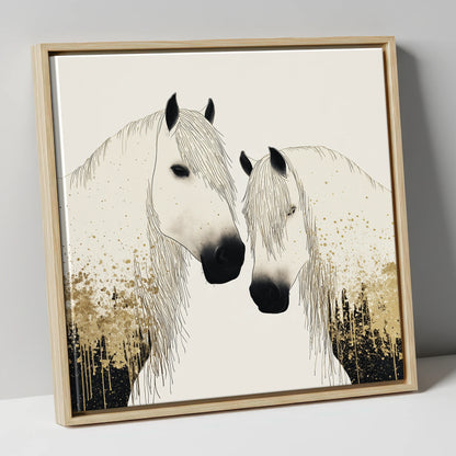 Gilded Companions horse landscape canvas wall art in natural frame