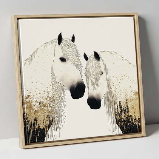 Gilded Companions horse landscape canvas wall art in natural frame