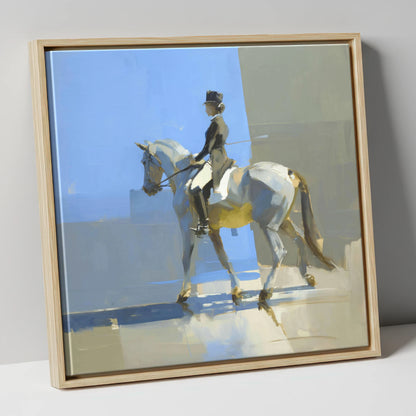 Collected in the Light dressage horse canvas wall art in natural frame