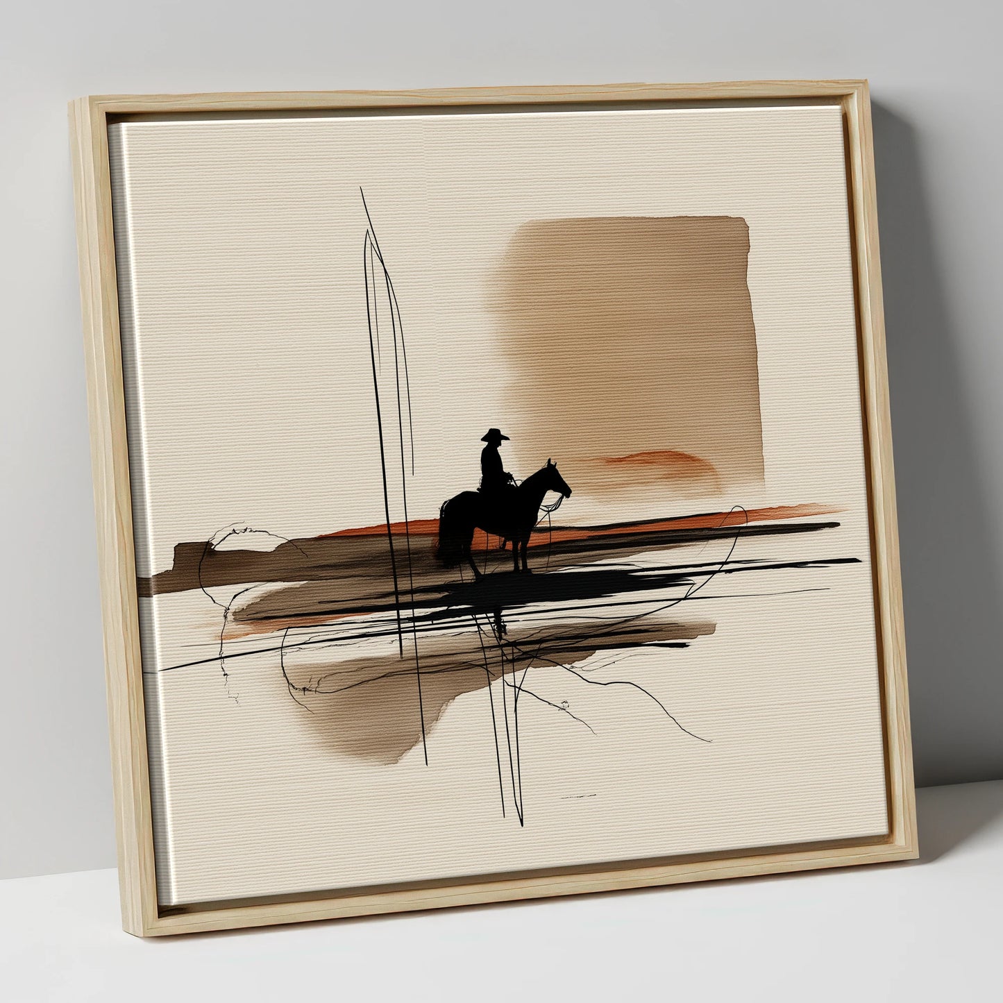 Solitude on the Plains western horse canvas wall art in natural frame
