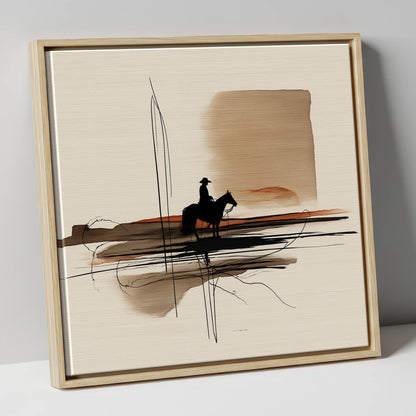 Solitude on the Plains western horse canvas wall art in natural frame