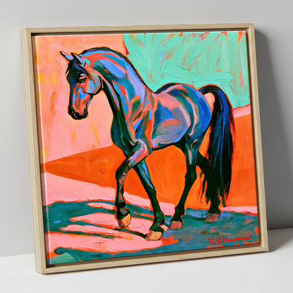 Vibrant Blue Contemporary Horse horse breed canvas wall art in natural frame
