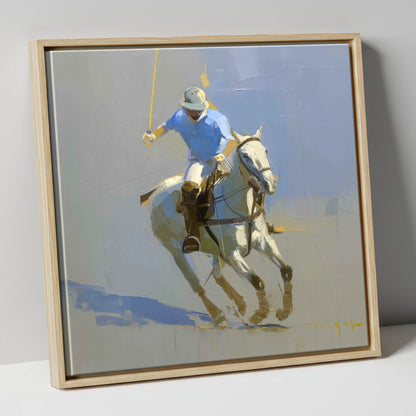 The Decisive Stroke polo horse canvas wall art in natural frame