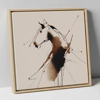 Fluid Equine Silhouette horse portrait canvas wall art in natural frame