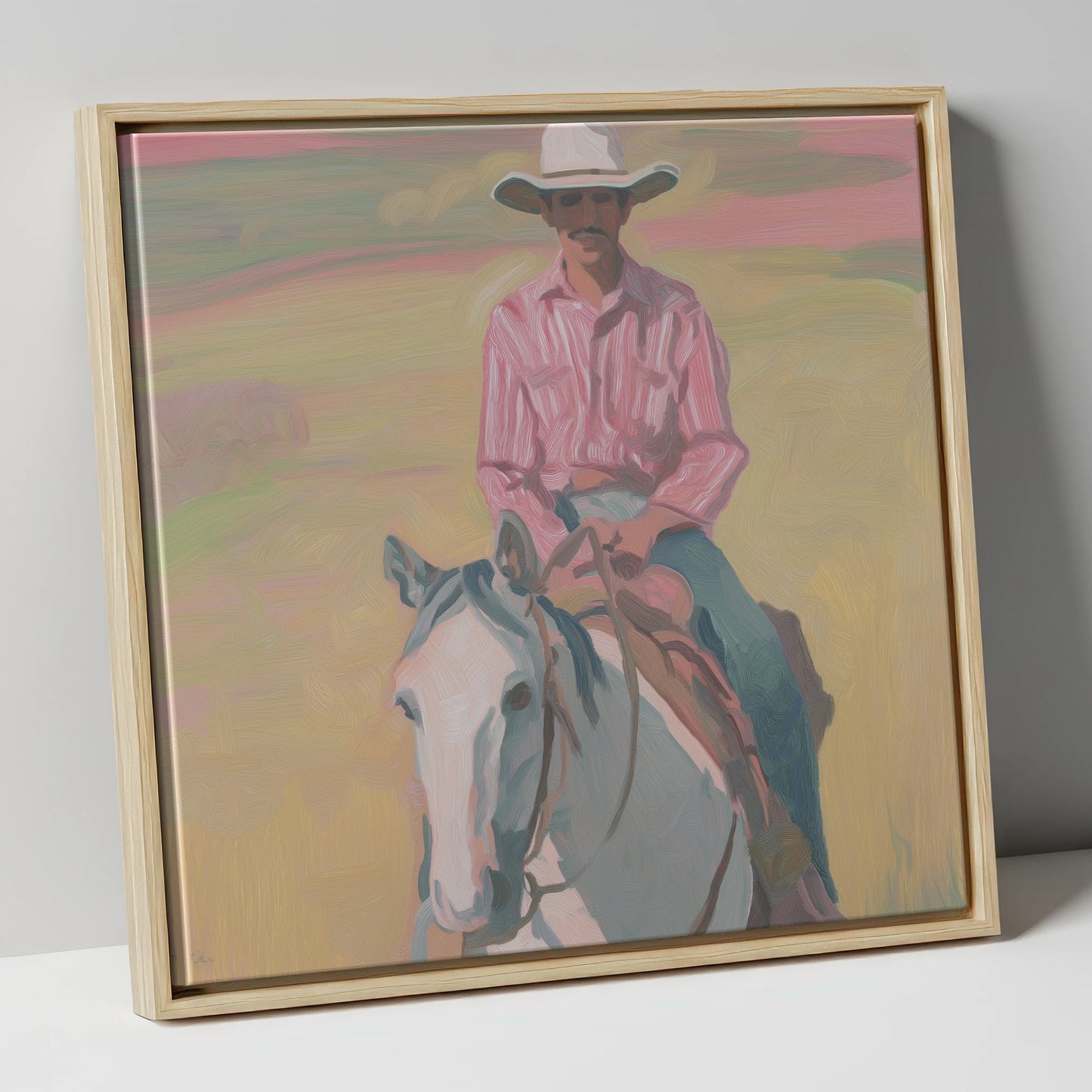 Dusk on the Plains western horse canvas wall art in natural frame