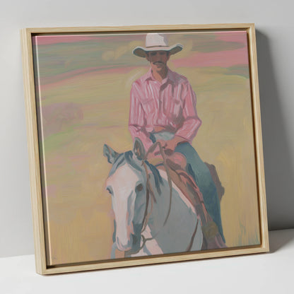 Dusk on the Plains western horse canvas wall art in natural frame