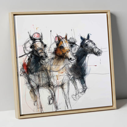 The Leading Pack racing horse canvas wall art in natural frame