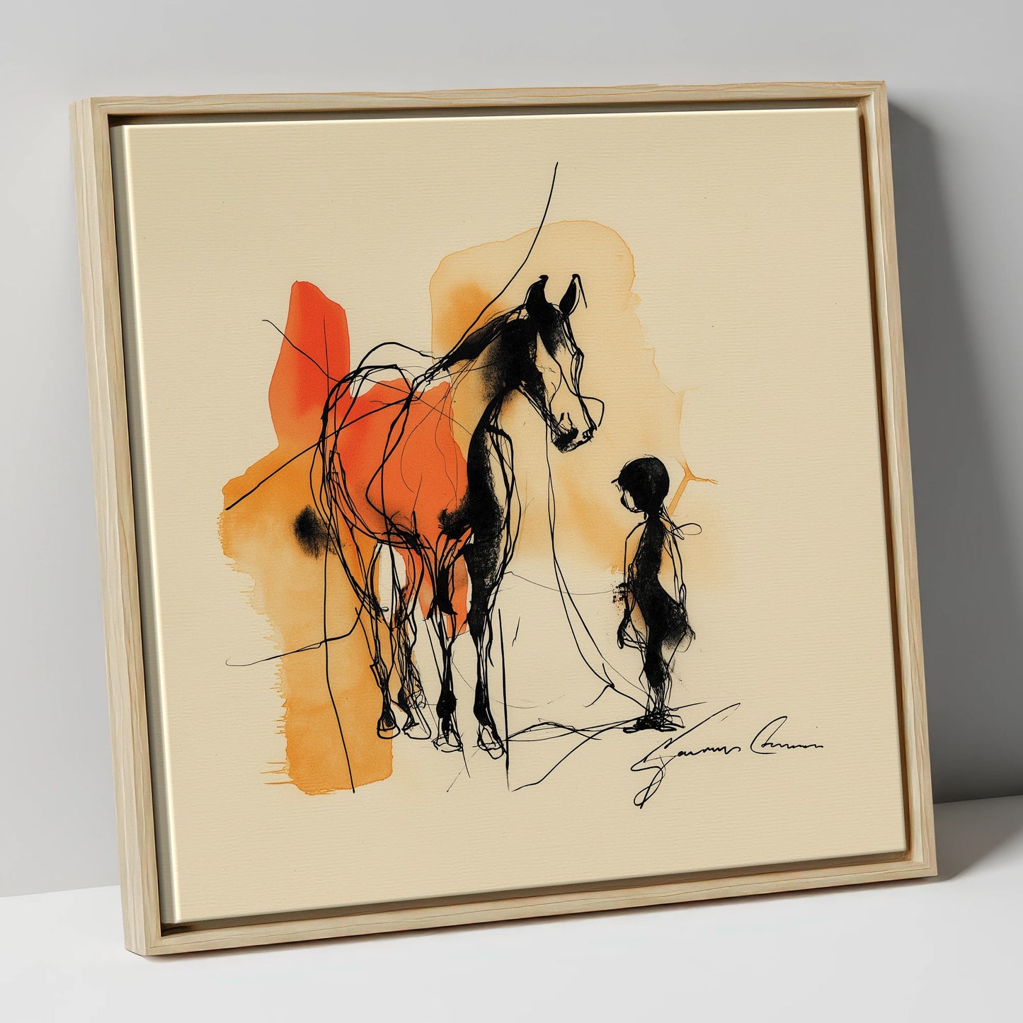 The Unspoken Bond horse & rider canvas wall art in natural frame