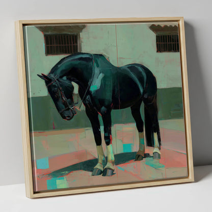 Midnight Silhouette Study horse breed canvas wall art in natural frame