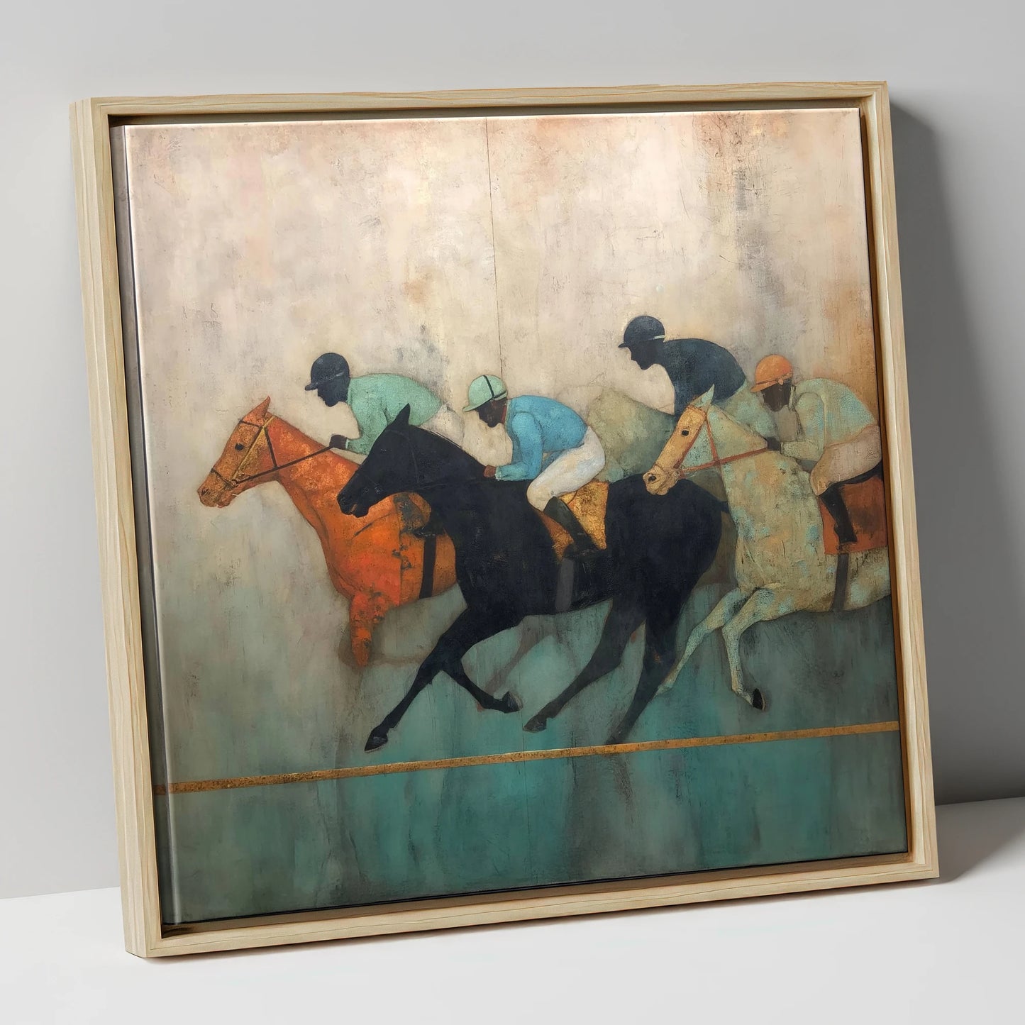 The Golden Furlong racing horse canvas wall art in natural frame