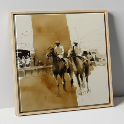 Parade Ring Anticipation racing horse canvas wall art in natural frame